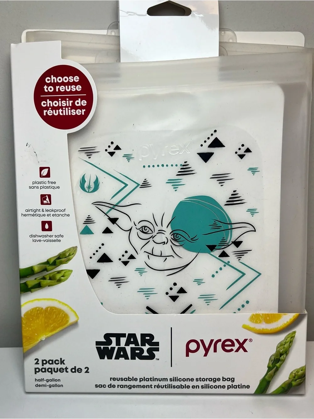 Pyrex x Star Wars Yoda Reusable Silicone Storage Bags - Teal & Black (2 Pack)